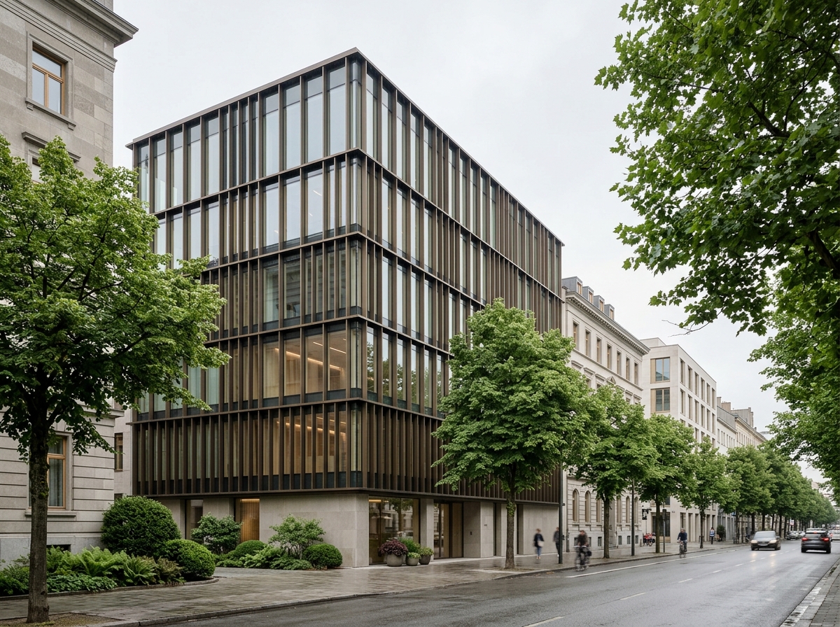 Réhabilitation Royal 26, boulevard Royal : nouvelle façade à fines lames bronze sur structure conservée